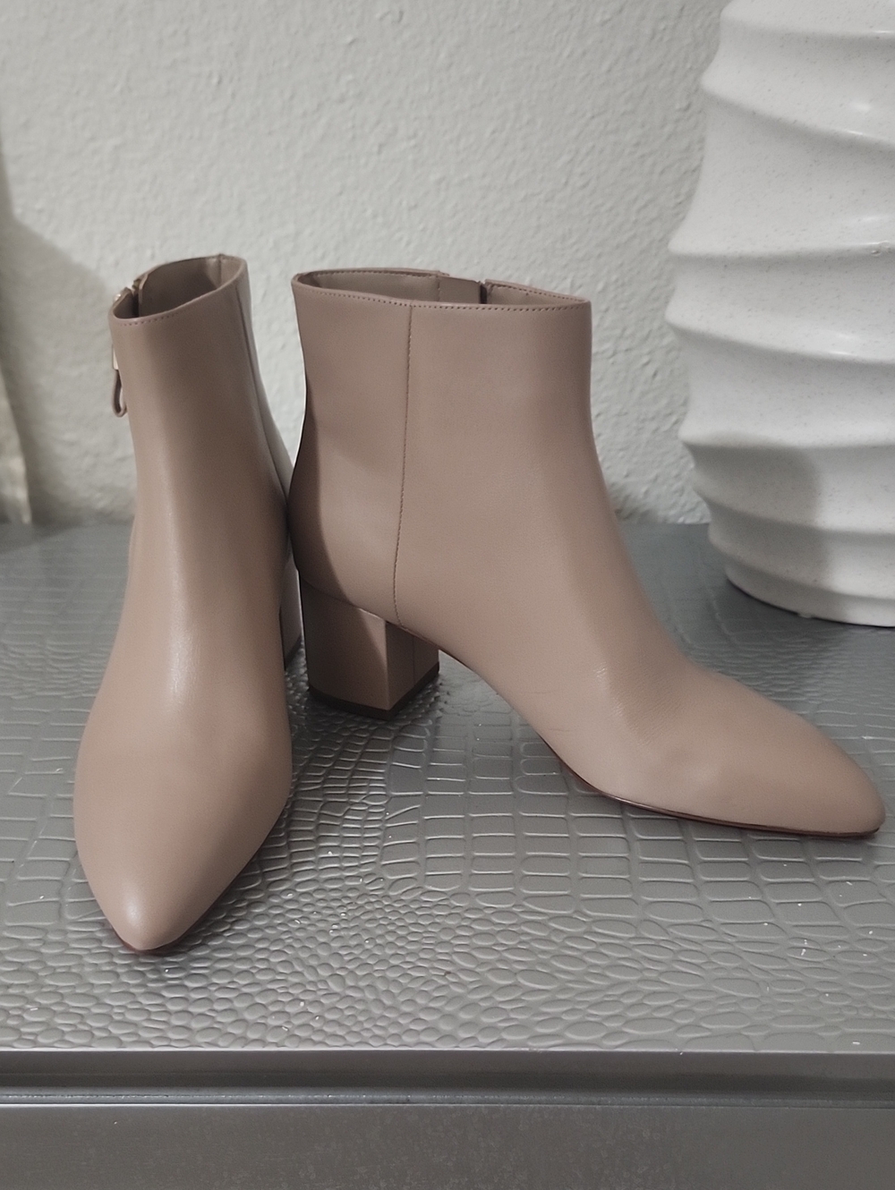 kate spade Beige Pointed-Toe Ankle Booties with Block Heel